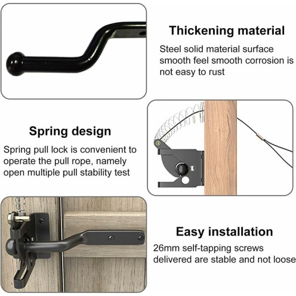 Havegårdslåse, Automatisk Tyngdekraftslås - Fjederjern Havegårdslås med Justerbar Kabel til Havehegn, Sort, 11,6 x 6 x 4,3 cm Lang
