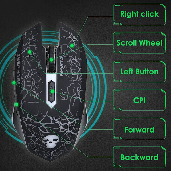 LED Baggrundsbelyst Gaming Tastatur og Mus Combo Ergonomisk Tastatur, Sort