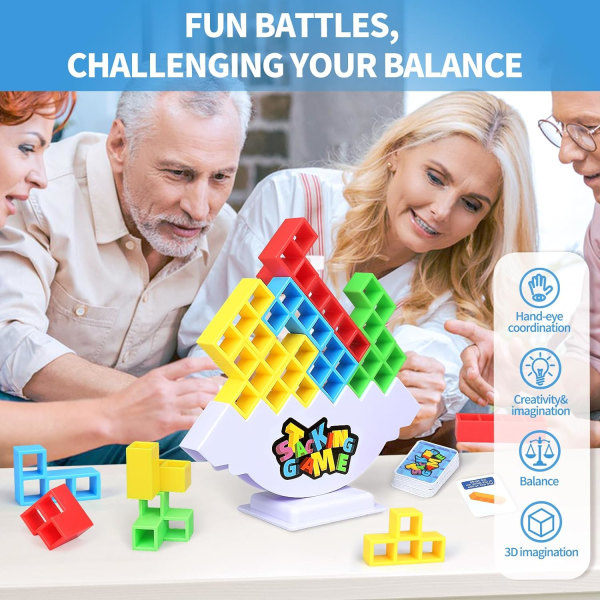 48 st Tetra Tower-spel för vuxna & barn, Stack Attack brädspel, 2 spelare balansstapling leksak, familj resa fest spel byggstenar