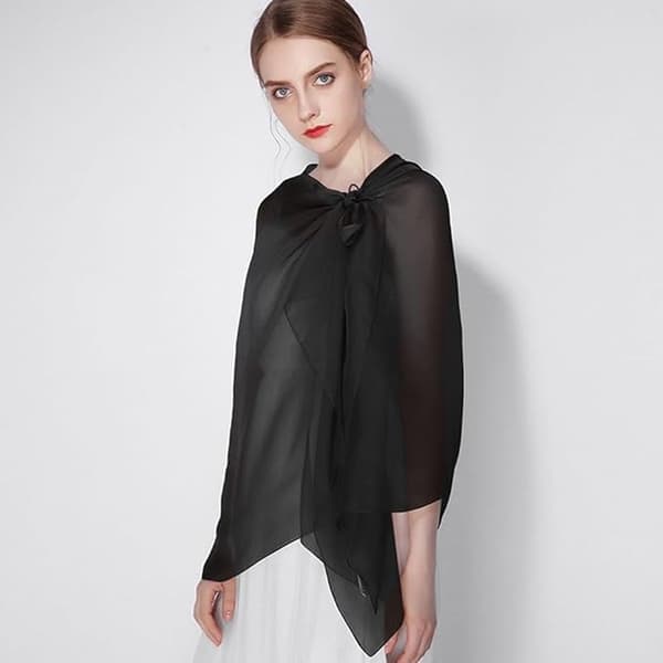 Chiffon aftensjaler, 2-delt sæt, 200×70cm, sort/hvid
