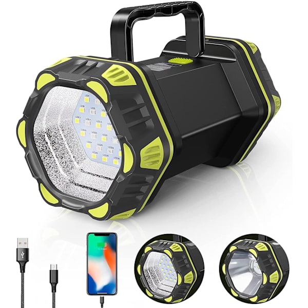 LED håndlampe, genopladelig lommelygte, campinglampe