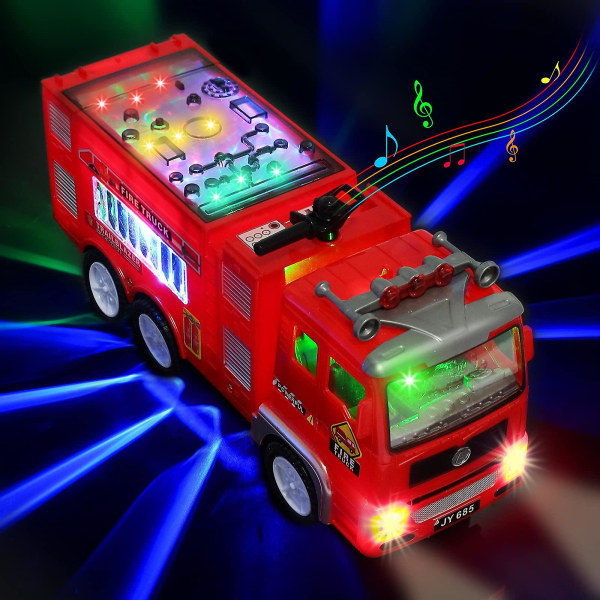 Fire truck toy 4d illuminated - Electric fire truck rescue vehicle with light and sound, educational LED flash