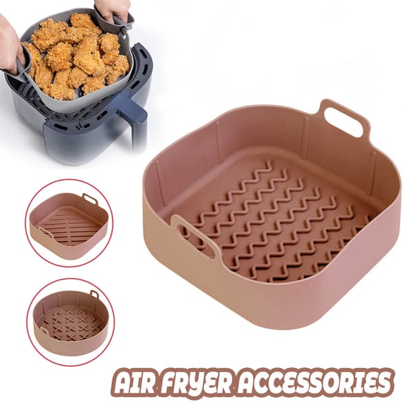 Airfryer Silikonform Madsikker Genanvendelig Varmebestandig Ovn Tilbehør Grå Grey Square Wave