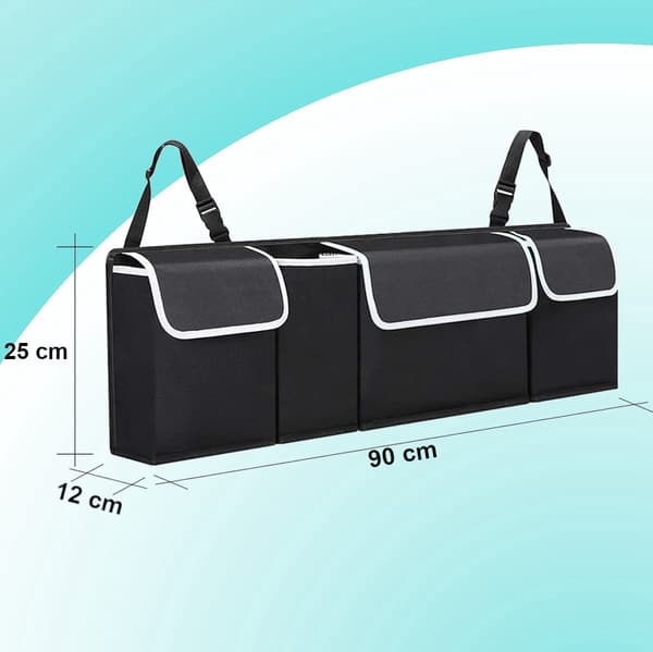 Bilorganisator til bagagerum - 4 lommer, sort, 90x25x12 cm
