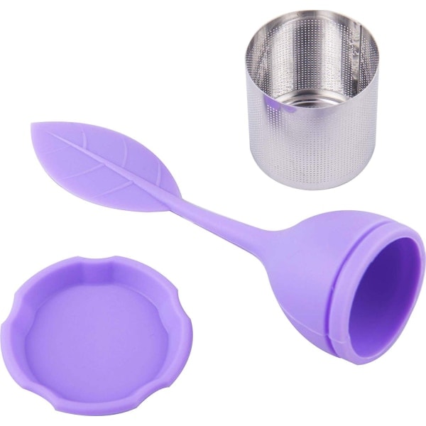 4-pak te-infuser, rustfrit stål netsi med BPA-fri silikone stilk og drypbakke