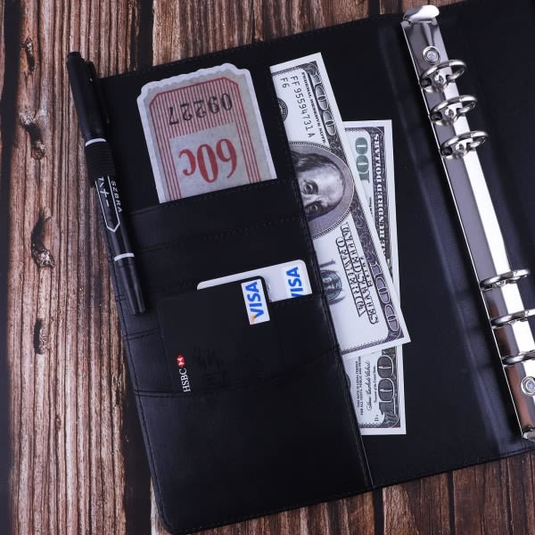 Läder A5 Ringpärm Planner Notebook Planner med magnetiskt spänne (inre papper ingår ej) - Svart Svart
