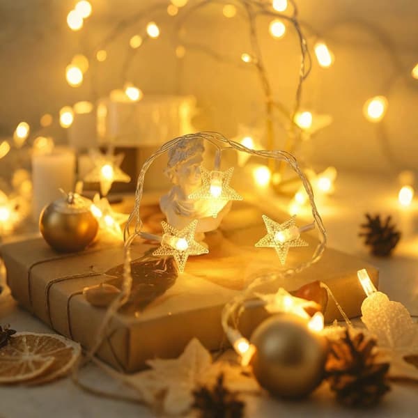 LED lyslenke med stjerner - varmhvit - DIY (10 meter, 70 stjerner)