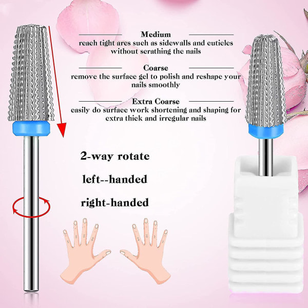 3-osainen kynsikarbidi 5 in 1 -setti - 2-suuntainen pyörivä käyttö sekä vasemmalle että oikealle kädelle