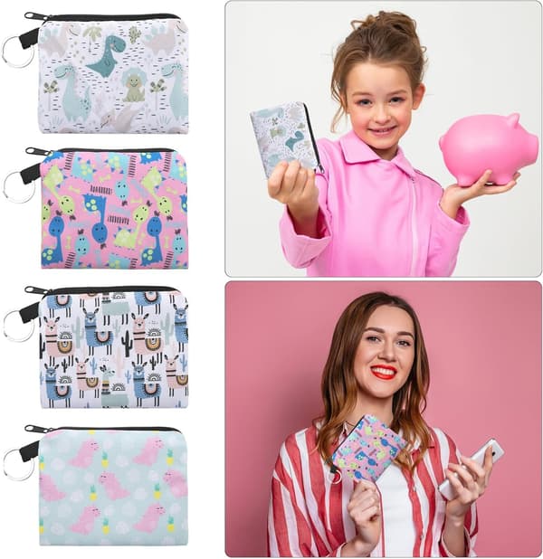 4 stycken barnplånböcker - damplånböcker pojkar - små plånböcker för förvaring av småpengar - vit*2+rosa*1+grön*1