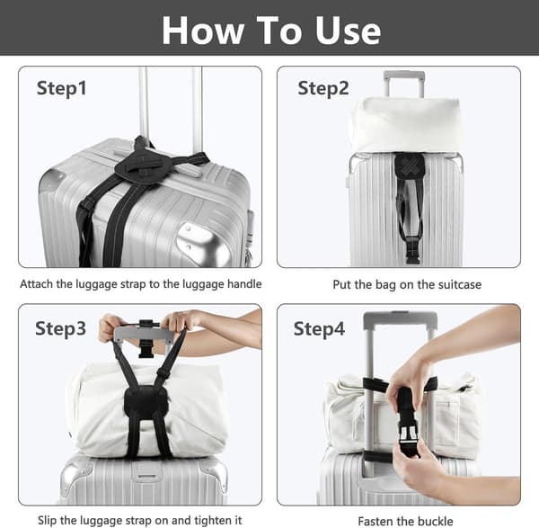 ING Bagage Elastiska Remmar för Väskfästning 2-pack Justerbara Elastiska Bagageremmar med Spänne Svarta Bagageremmar för Resväskor Handbagage