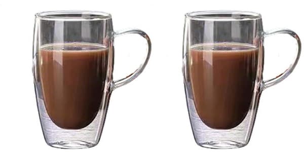 Lattekopper - Dobbeltvæggede - Isolerende Glas - 350ml - Borosilikat - Velegnet til Kaffe og Te - Sæt med 2