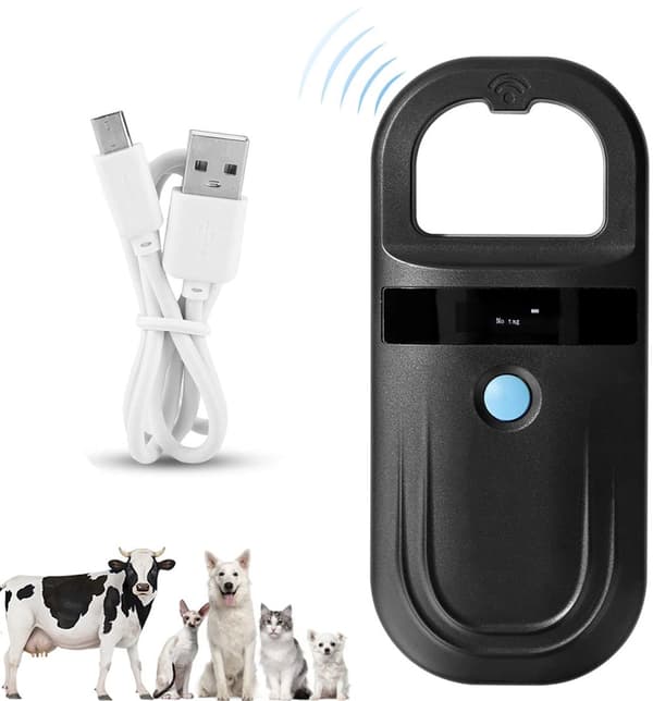 ING Husdjursspecifik Bluetooth RFID-chipläsare - USB-laddning - Trådlös - Stöder FDX-B och EMID - 134,2KHz/125KHz OLED-display - Svart