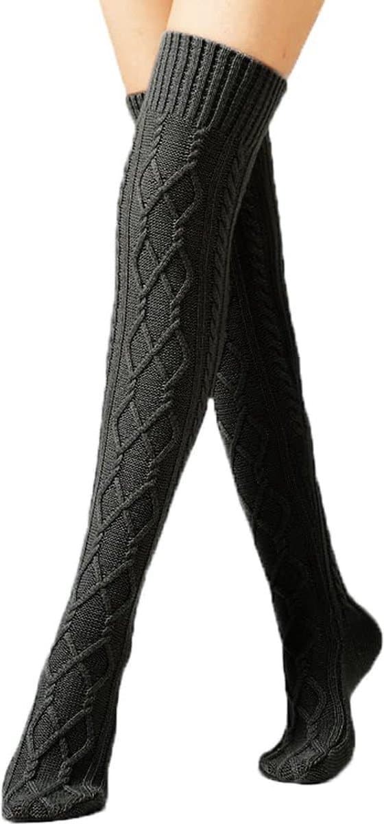 Vinter over-the-knee striksokker til kvinder - Sort - 75 cm