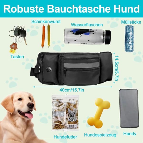 ING Godbitpose for hunder - Matpose, hundetreningspose, justerbart midjebånd, hundehoftveske, tilbehør med bæsjeposedispenser