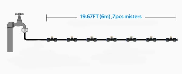 Hagevanningssystem, 6M, 7 messingdyser, messingadapter (3/4\"), tåkevanningssystem for uteplass, bakgård, hage, drivhus