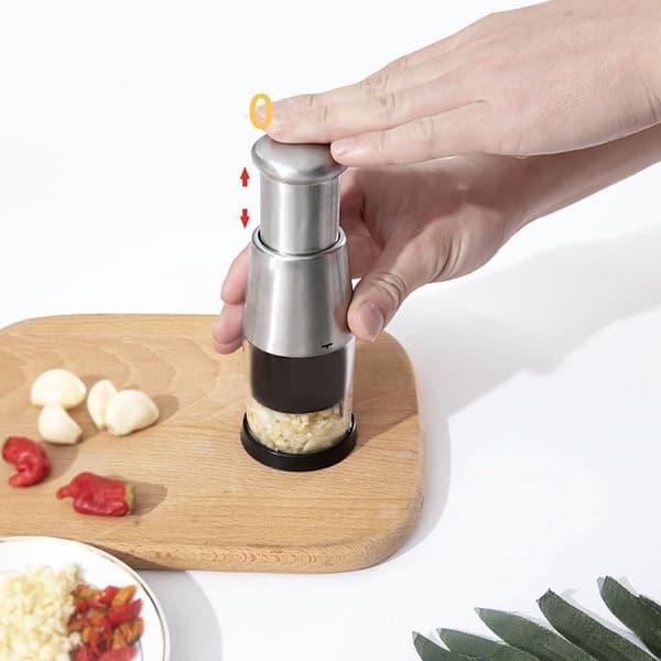 Dailygoods - Mathakker - Manuell løkhakker - Slitesterk og multifunksjonell - Rustfritt stål - Hvitløkspresse - For grønnsaker og urter - Kompa...