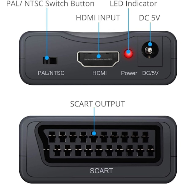 HDMI-SCART-muunnin, 1080P HDMI-tulo SCART-lähtöadapteri 80 cm:n SCART-kaapelilla SKY:lle, Blu-ray-soittimelle, DVD:lle, PS3:lle, PS4:lle, Xboxille, PC:lle (musta)