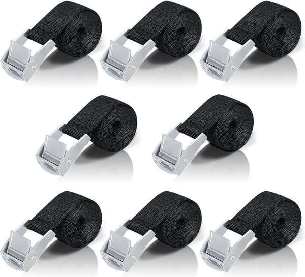 20 mm x 1 m metalspændestropper, 8-pak (sort), cykel- og lastsurringsstropper