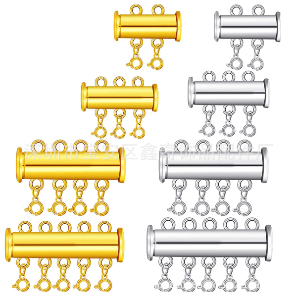 2-pack Magnetiska Lagerhalsbandsspännen Lås Spänne Halsbandskonnektor för Flera Glidspännen Gyllene fjäderspänne 3 rader