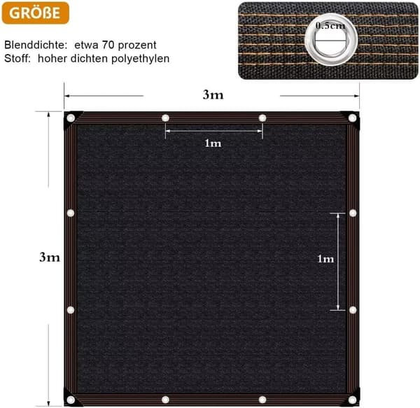 Solbeskyttelsesnet - Skyggedug - Havebeskyttelse - 70% Skyggeprocent - 2 x 2 m - Sort