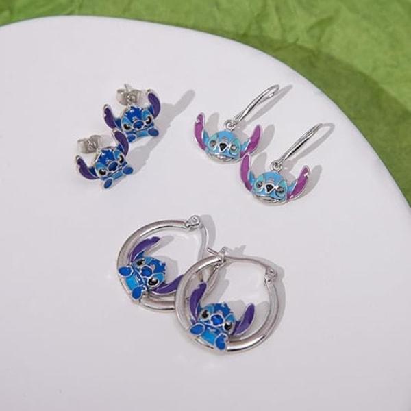 Stitch Örhängen 3-delat set, Söta Tecknade Örhängen, Hypoallergena Örhängen Present för Kvinnor och Flickor