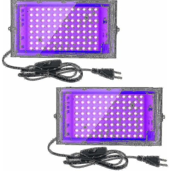 2 stk 100W UV LED-spotlight Svartlys IP65 Vanntett, Ultrafiolett LED-lampe, Effektbelysning for Akvarium, Fest, Neonmaling, Fluorescerende...