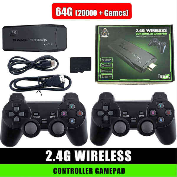 20000+ 4K HDMI TV Videospelssticka Retro Spelkonsol med 2 Trådlösa Handkontroller 4K Spelsticka, 100% Ny 128G