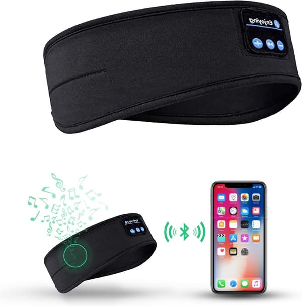 Bluetooth Søvnmaske, Pannebånd med Bluetooth 5.0, Søvntrener, Ørevarmer, Svart