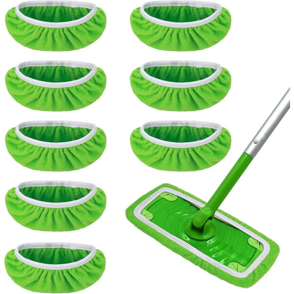 Genanvendelige Swiffer Gulvmopper, 8-pak Mikrofiber Mopper til Swiffer Sweeper, Vådt/Tørt Mopper, 25.4x11.5cm, Grøn