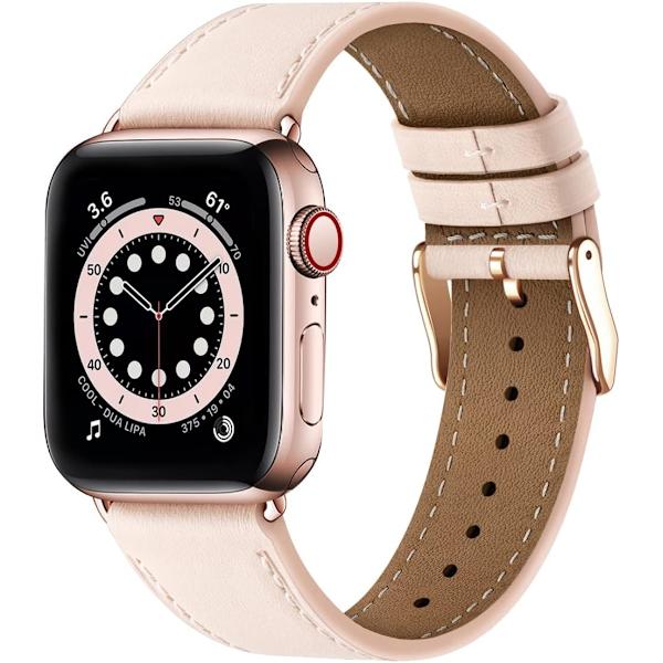 Apple Watch læderrem, udskiftningsrem i ægte læder til Apple Watch Series 9 8 7 6 5 4 3 2 1 & iWatch SE, Ultra (38mm 40mm 41mm, Rose) Pink