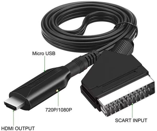 HDMI til SCART Konverter - HDMI Adapter - med USB Strøm - Sort