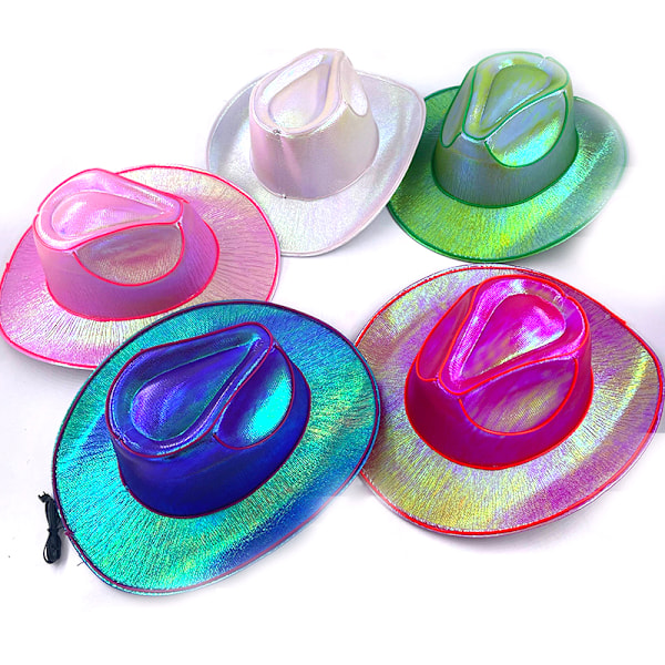 Disco Luminous Cowboyhatt med Lysande Ljusremsa Purple