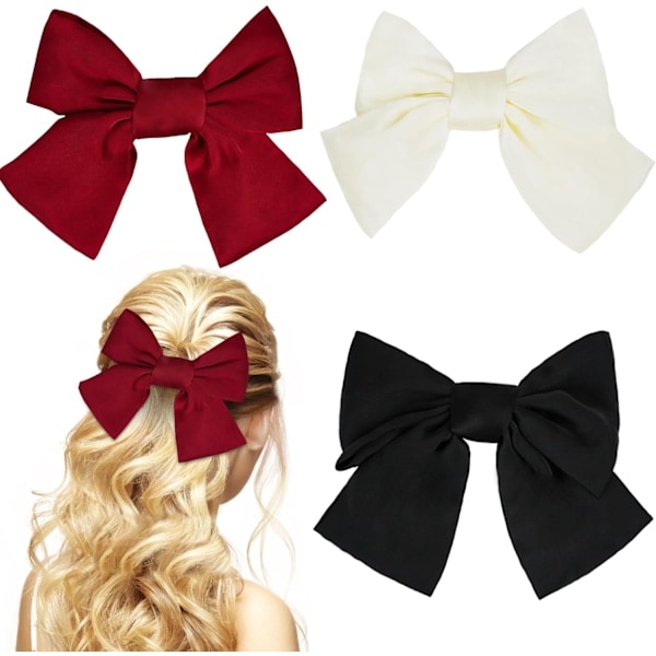 Bow Hair Clips, 3 Pack Large Satin Bows for Women and Girls, Perfect for Gifts