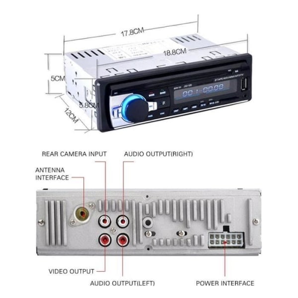 Bluetooth-autoradio, 4x60W autoradio Stereo Video FM-radio, MP3-soitin USB-SD-AUX Handsfree kaukosäätimellä