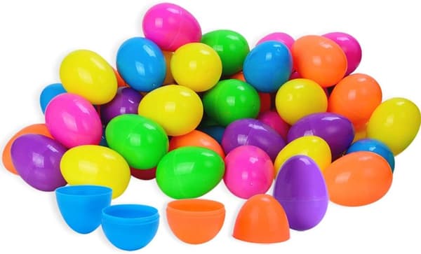 Förpackning med 50 plastpåskägg, 6,3 cm fyllbara påskägg, plastägg för äggjakt