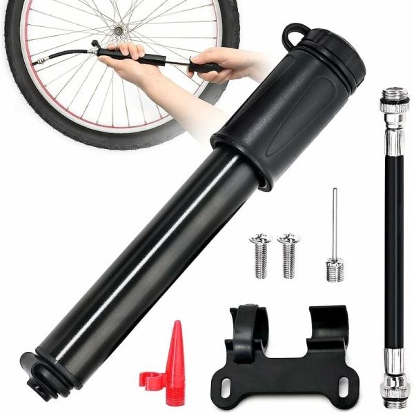 Sykkelpumpe, Mini Bærbar Høytrykks Håndpumpe, for Landeveissykkel og Presta og Schrader, Aluminiumslegering Luftpumpe, Ballnåladapter Inkludert