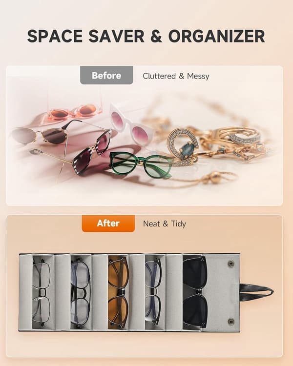 Roll-up brilleopbevaringspose (sort), kan rumme 5 par solbriller/briller.