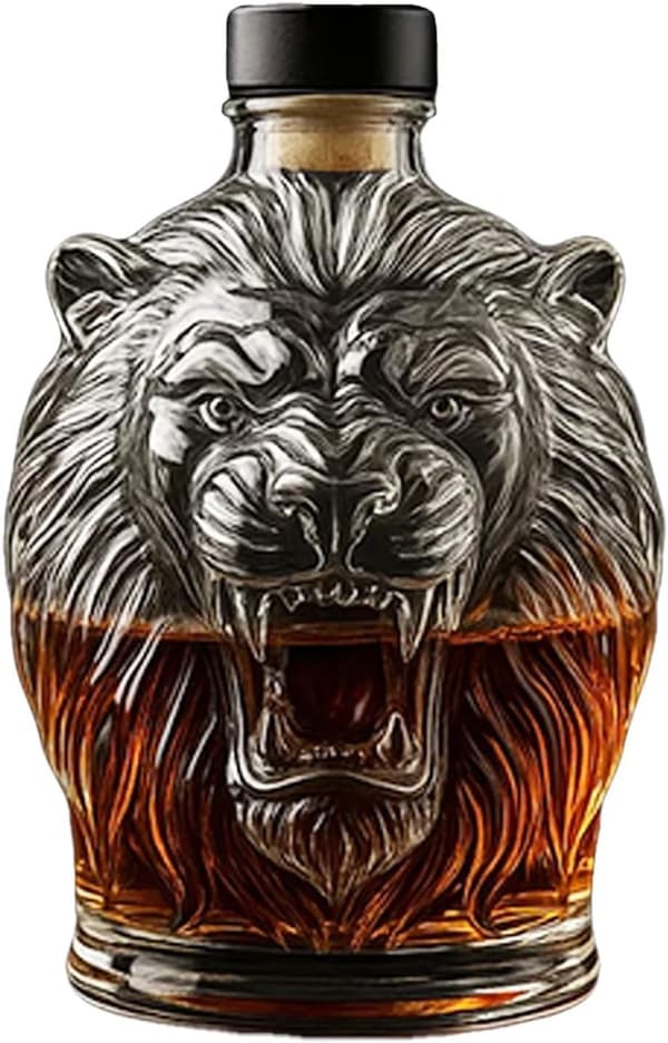 Lejonformad whiskyställ, 300 ml glas, present/prydnad.