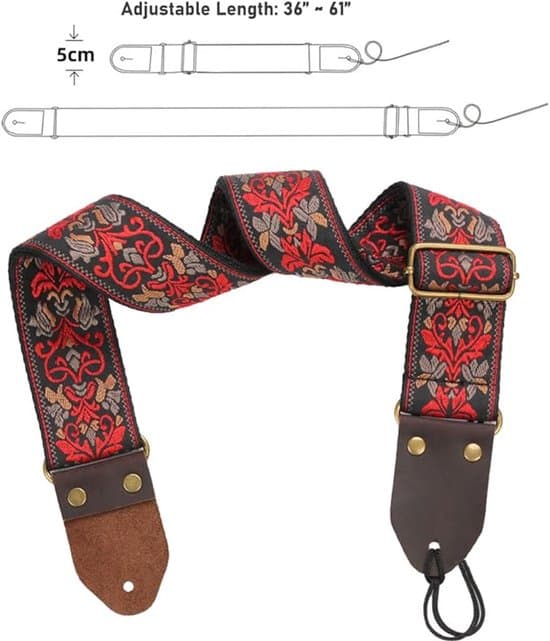 Gitarrband - Justerbart gitarrband - Jacquardväv - Universellt - 5 cm brett