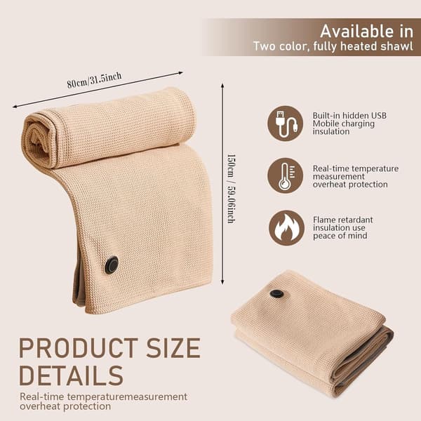 ING Elektrisk teppe - 150x80cm - Oppladbart elektrisk teppe - Beige