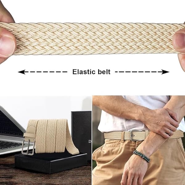 Herre Stretch Vævet Canvas Bælte, Uden Huller, Zinklegering Spænde, 115cm