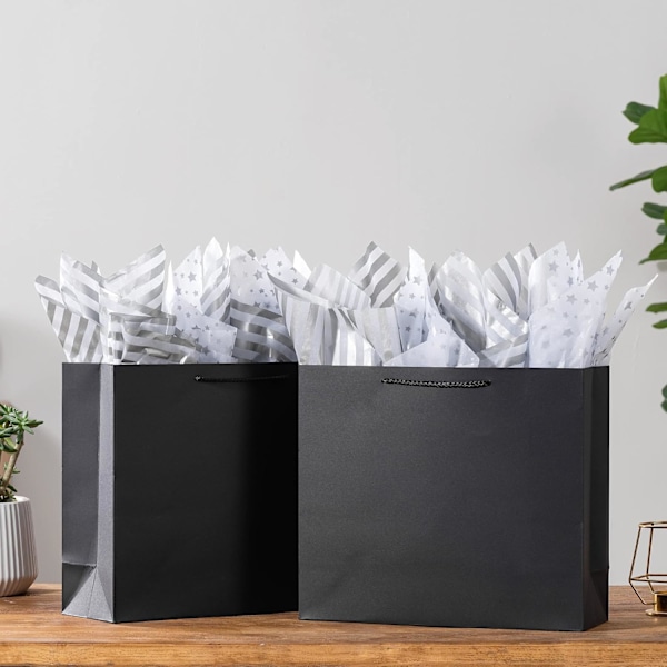Pakke med 10 ekstra store gaveposer 40*28*12 cm sorte gaveposer til mænd bryllupsgaveposer sorte papirposer (YD)