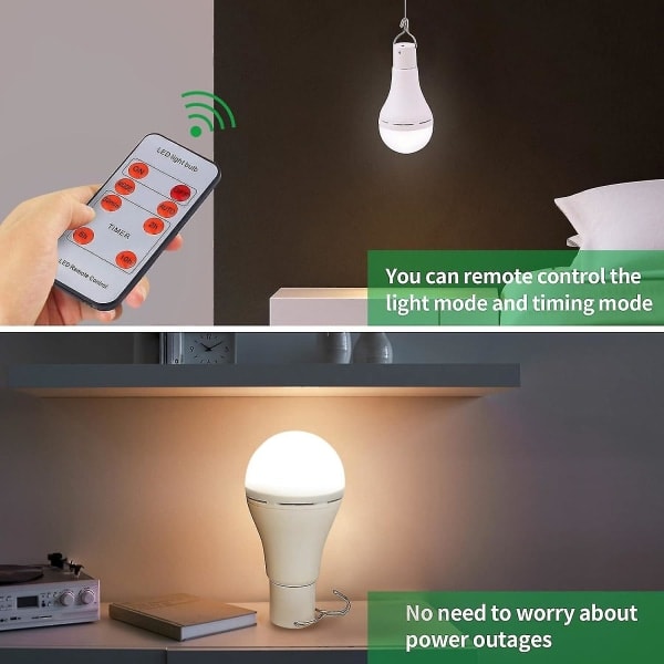 USB Laddningsbar LED Campinglampa, Bärbara Smarta Glödlampor med Fjärrkontroll, 5 Belysningslägen, 1500mAh Batteri