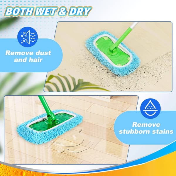 Fyra delars moppduksset - platt moppduk för hushåll - lämplig för Swiffer Sweeper och Sweep & Mop Deluxe moppdukar - blå