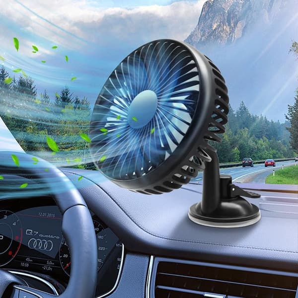 Bilventilator, bærbar bilventilator, USB-interface, 360° rotation, 3 vindhastigheder, egnet til biler, varevogne, SUV'er, autocampere og campingvogne.