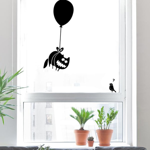 Katt på ballong vinyl vägg klistermärke