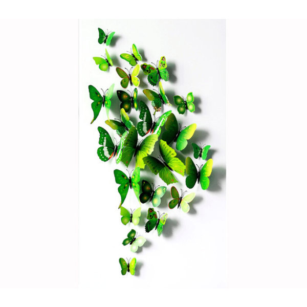 Fjäril väggdekorationer 3D med magneter 12 st / förp Grön grön