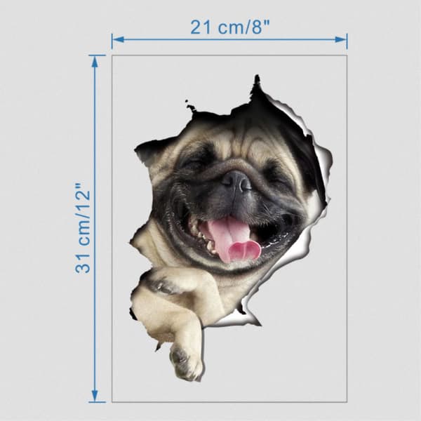 3D mops hund vägg dekal