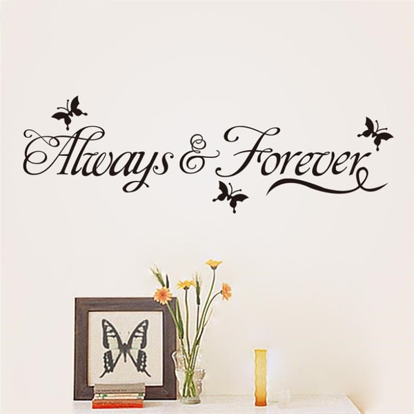 "Always and Forever"  vinyl vägg klistermärken med fjärilar svart