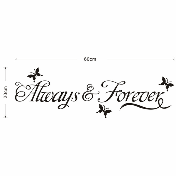 "Always and Forever"  vinyl vägg klistermärken med fjärilar svart